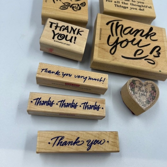 Vintage Lot 8 Piece Rubber Stamps Thank You Theme Junk Journaling Stationary - Picture 8 of 9